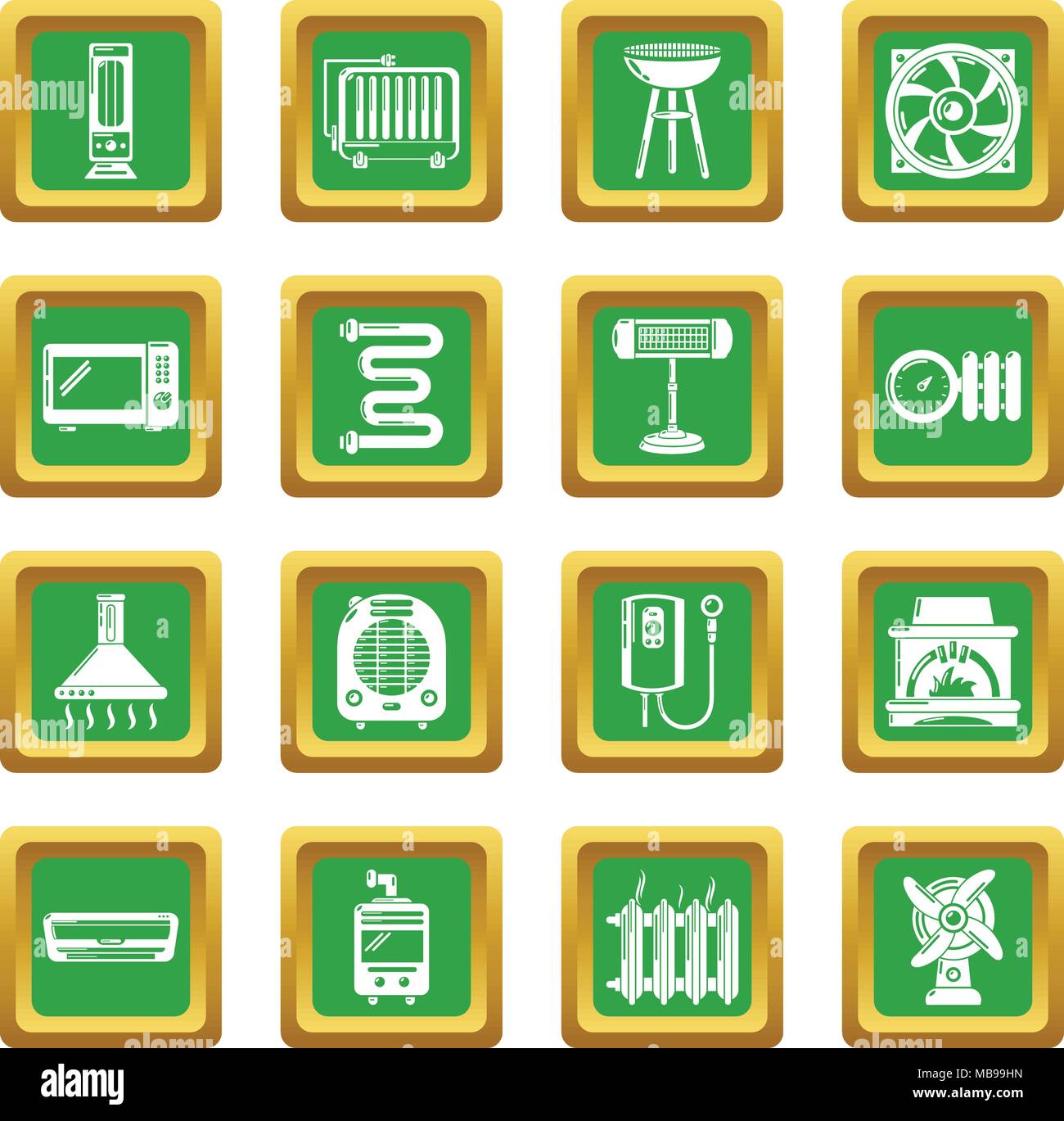 Heat cool air flow tools icons set green square vector Stock Vector