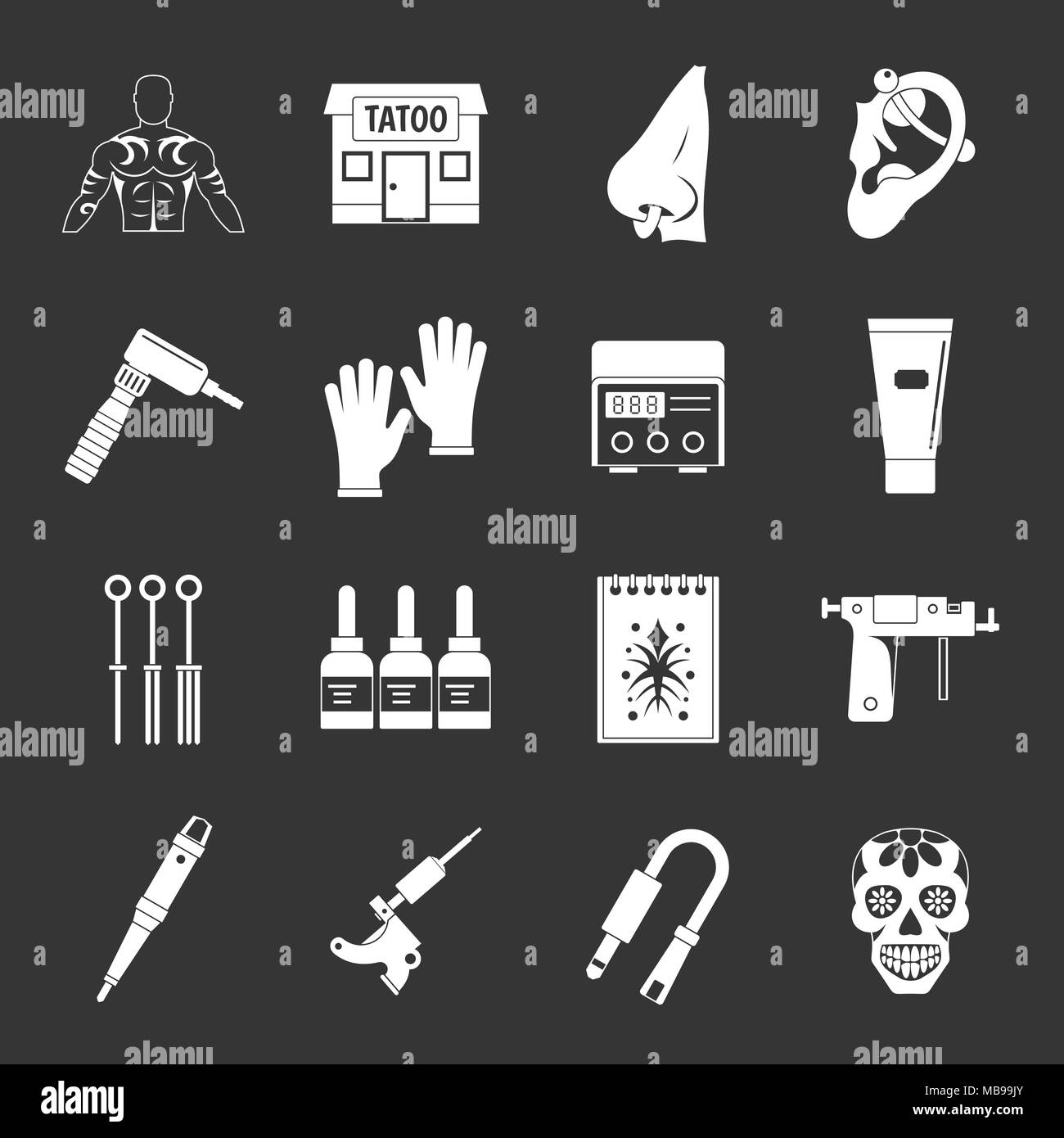 Tattoo parlor icons set grey vector Stock Vector