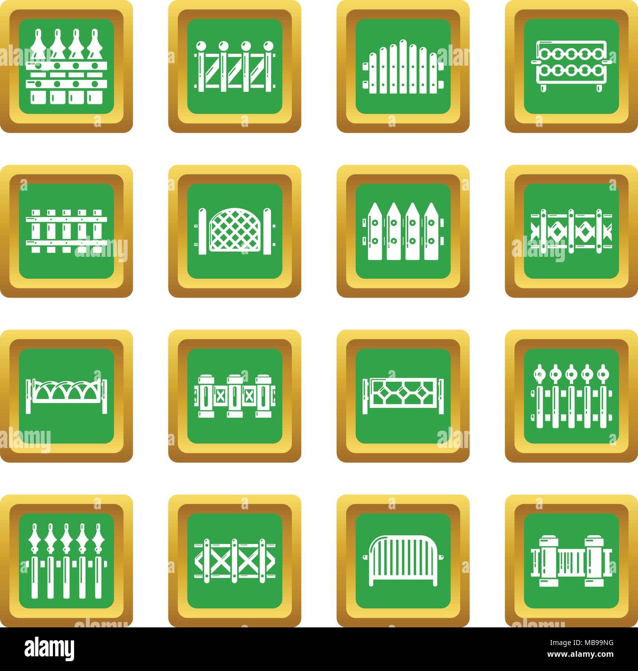 Different fencing icons set green square vector Stock Vector