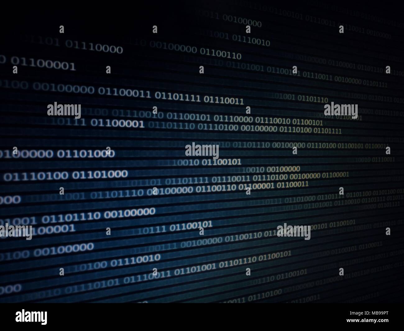 binary code future technology, blue cyber business security concept background, hi speed motion digital movement. picture of computer screen with code Stock Photo