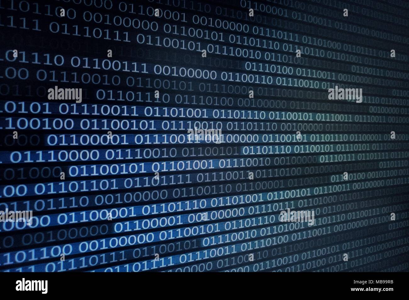 binary code future technology, blue cyber business security concept background, hi speed motion digital movement. picture of computer screen with code Stock Photo