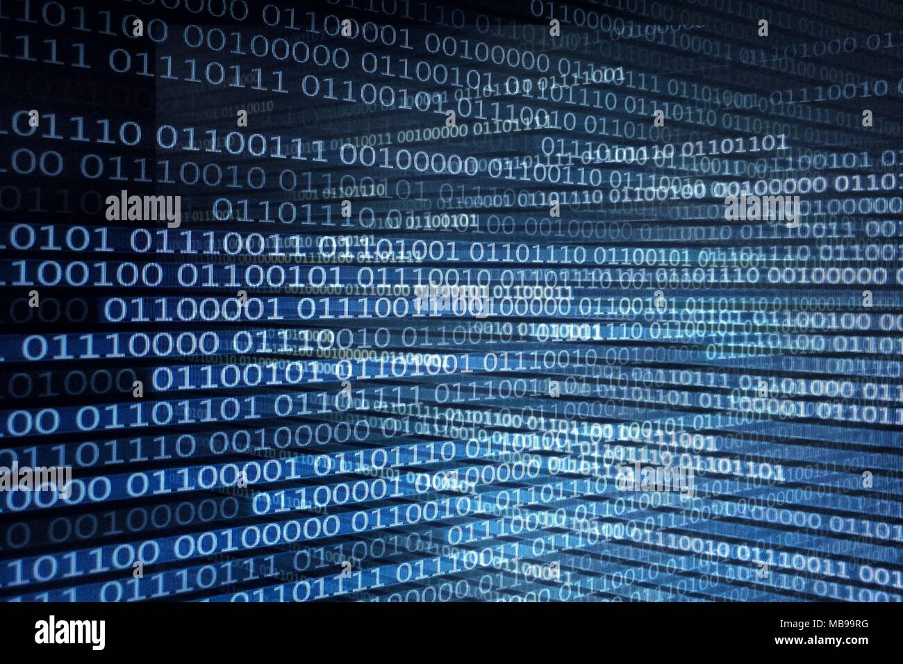 binary code future technology, blue cyber business security concept background, hi speed motion digital movement. picture of computer screen with code Stock Photo