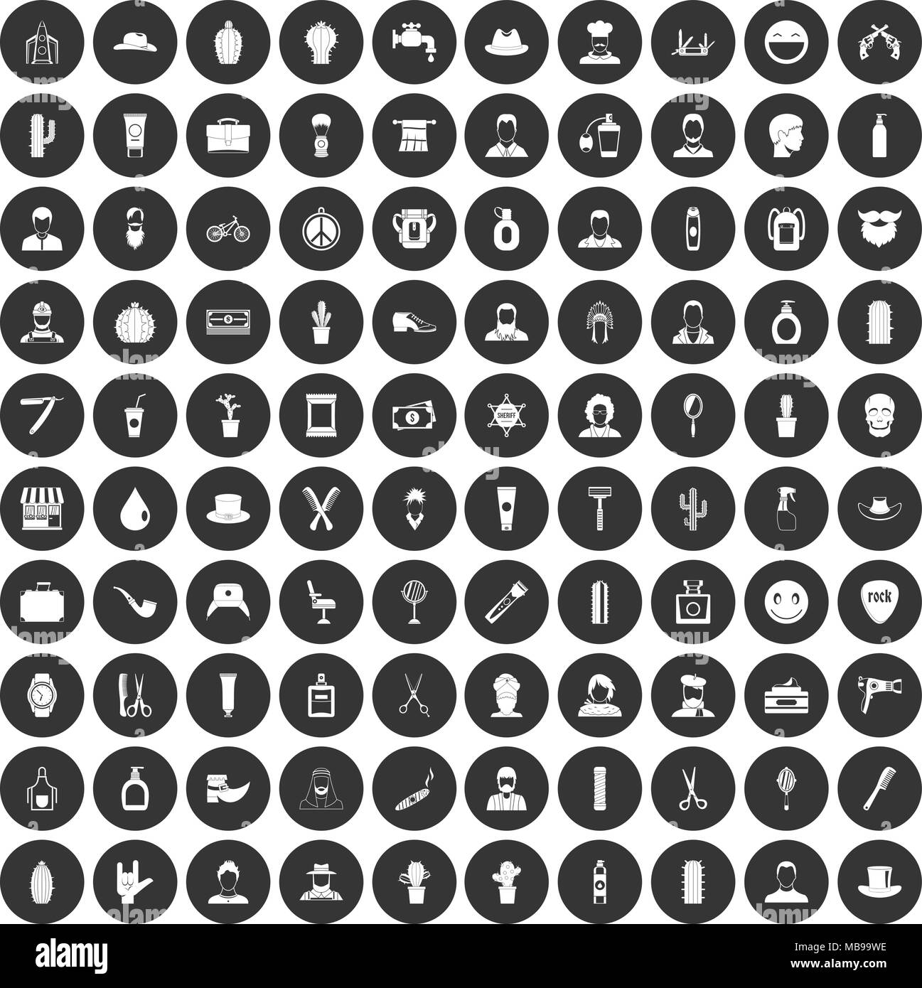 100 barber icons set black circle Stock Vector Image & Art - Alamy