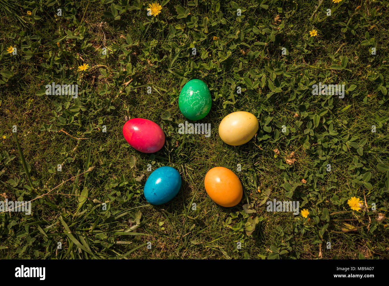 Easter eggs in Spring grass Stock Photo