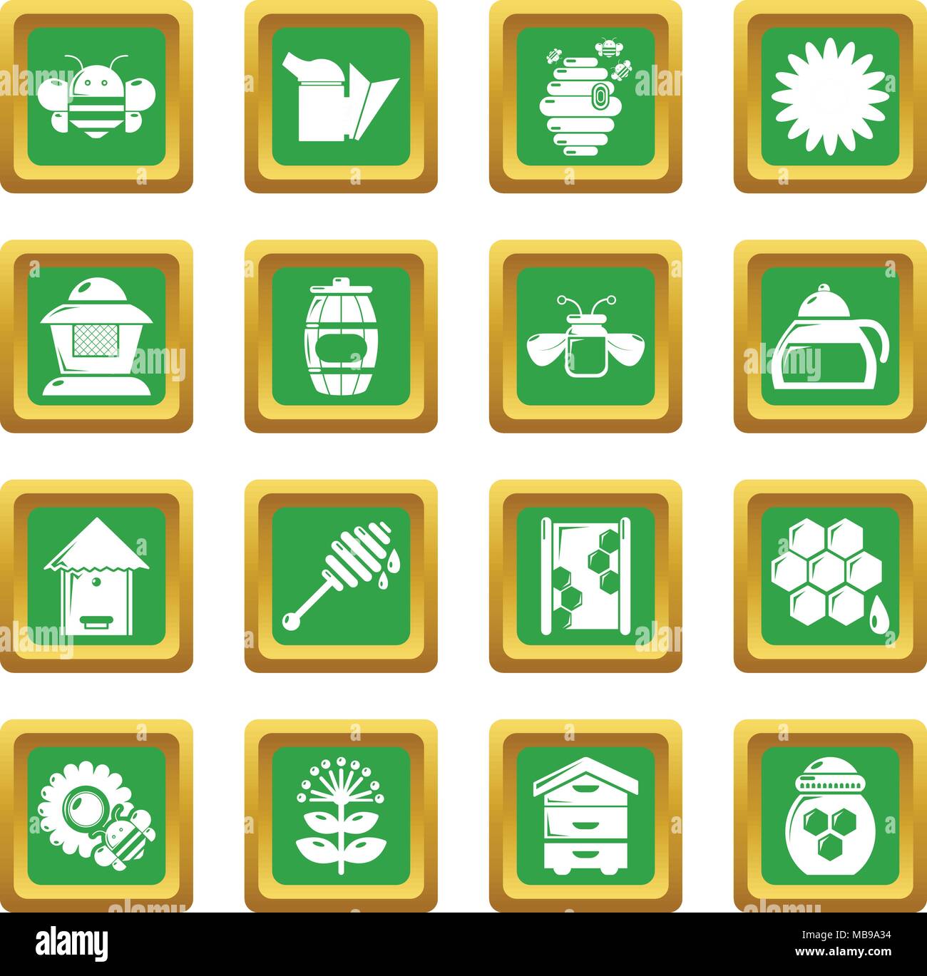 Apiary honey icons set green square vector Stock Vector