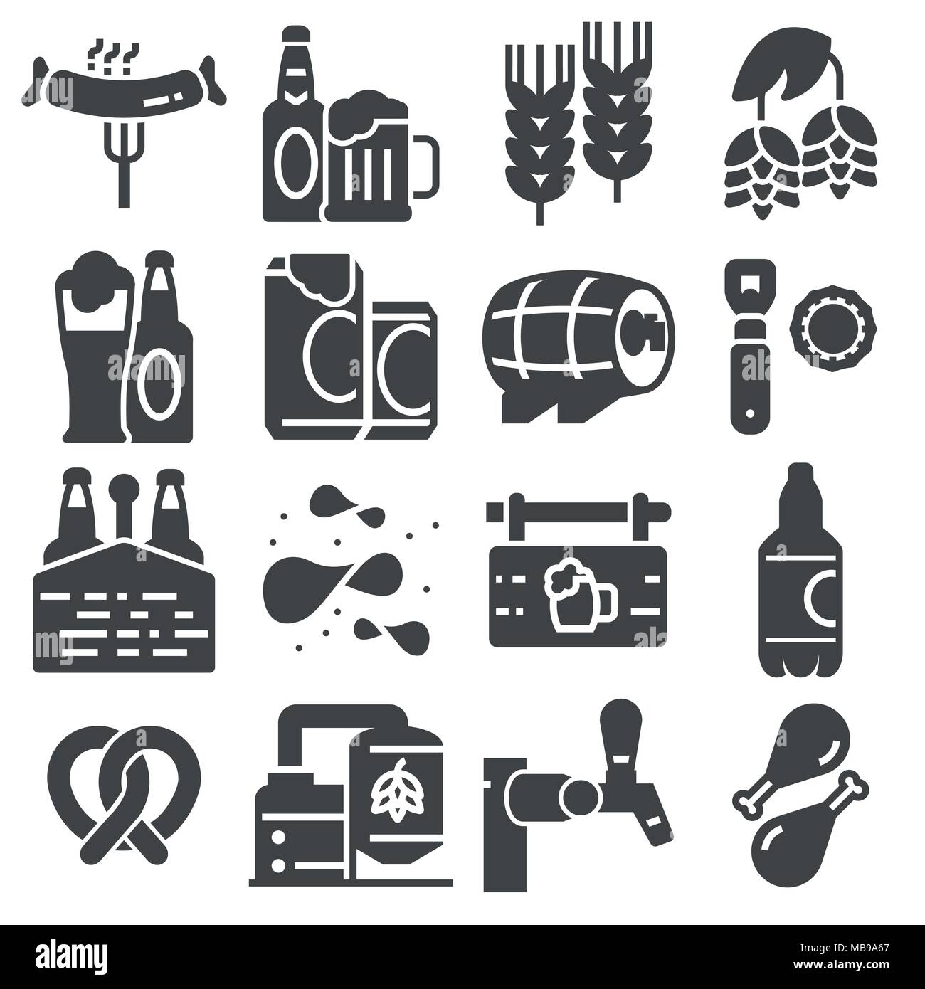 Simple Set of Beer Related Vector Icons on white background Stock Vector