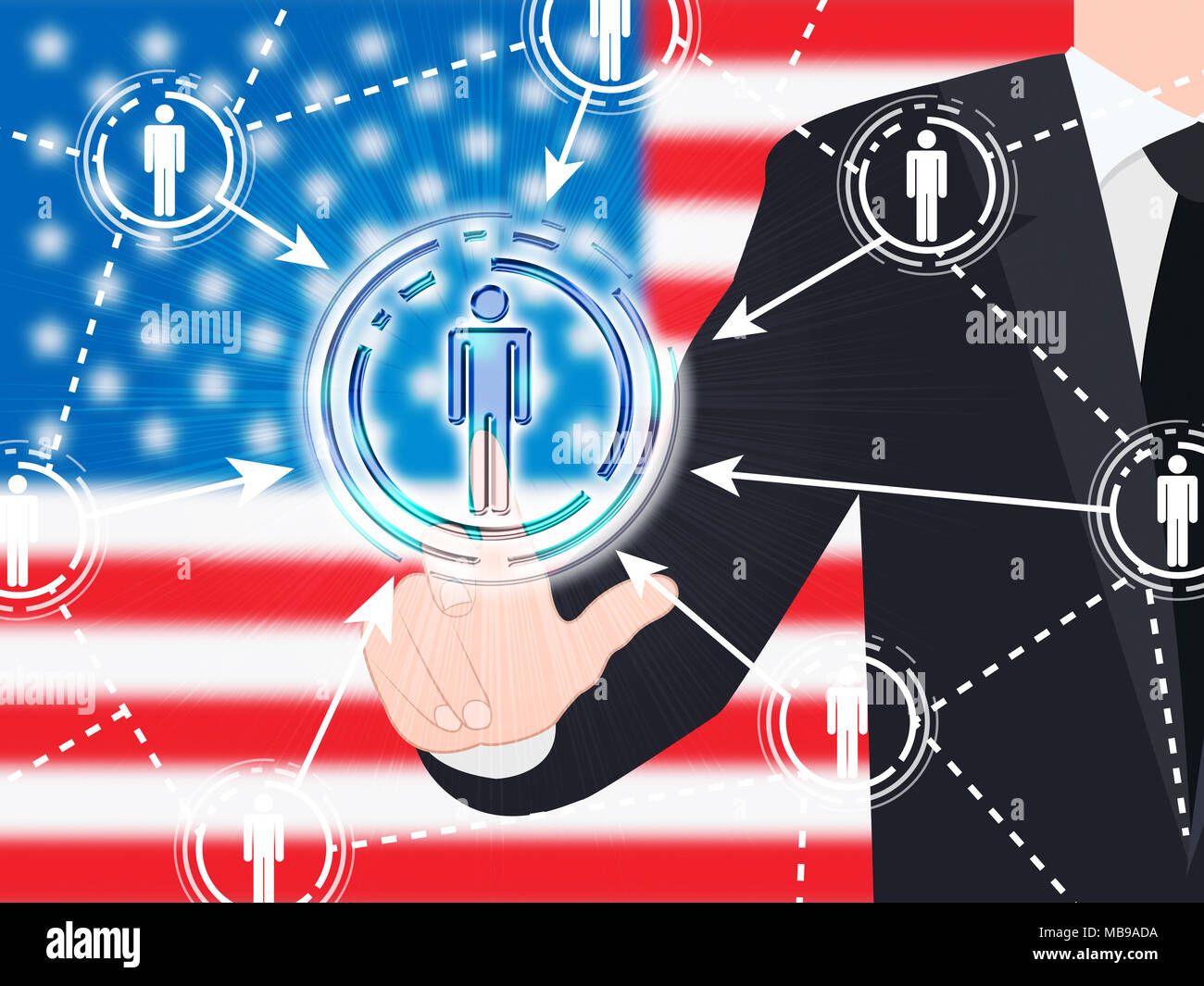American Flag Social Media Button Pressed 3d Illustration Stock Photo