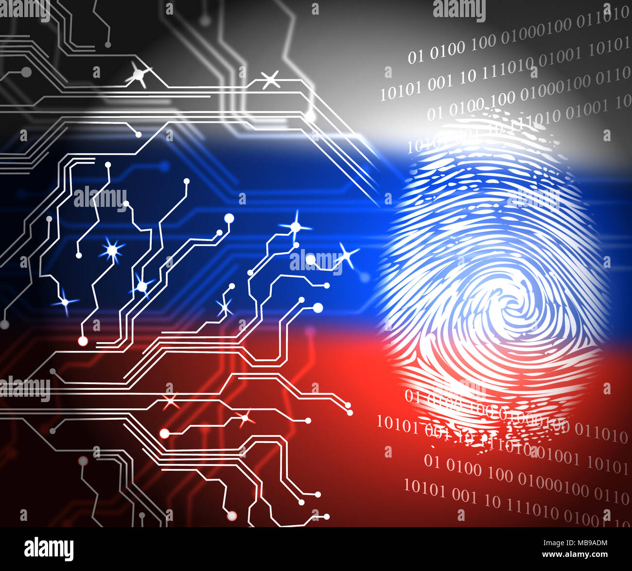 Russia Flag And Fingerprint Showing Hacking 3d Illustration Stock Photo ...