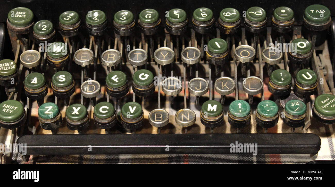 Antique Typewriter Green Keys Stock Photo