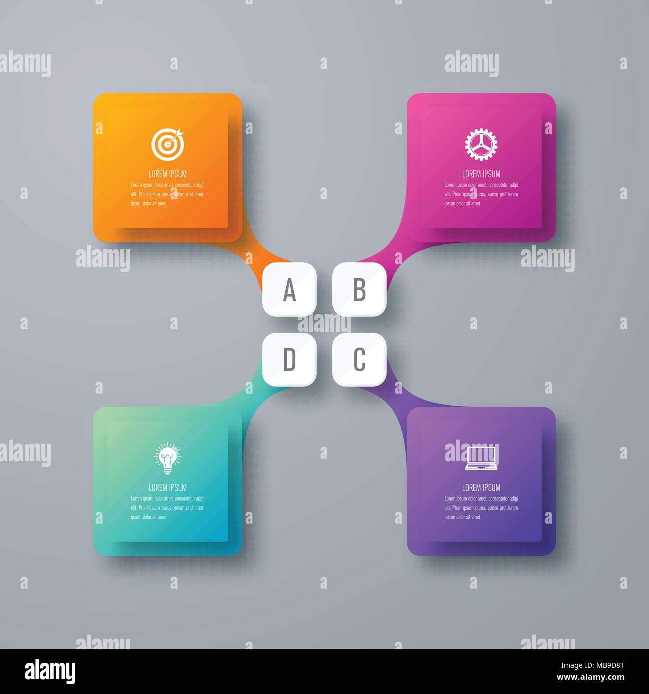 Business infographics template 4 steps square. Data and information ...