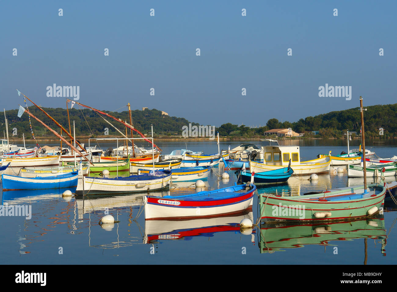 Smalls fishing boats to the lagoon of Le Brusc Stock Photo