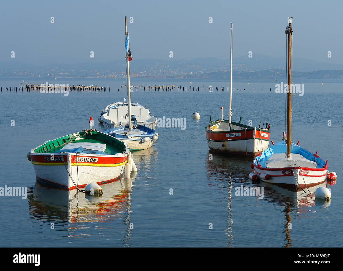 Smalls fishing boats to the lagoon of Le Brusc Stock Photo