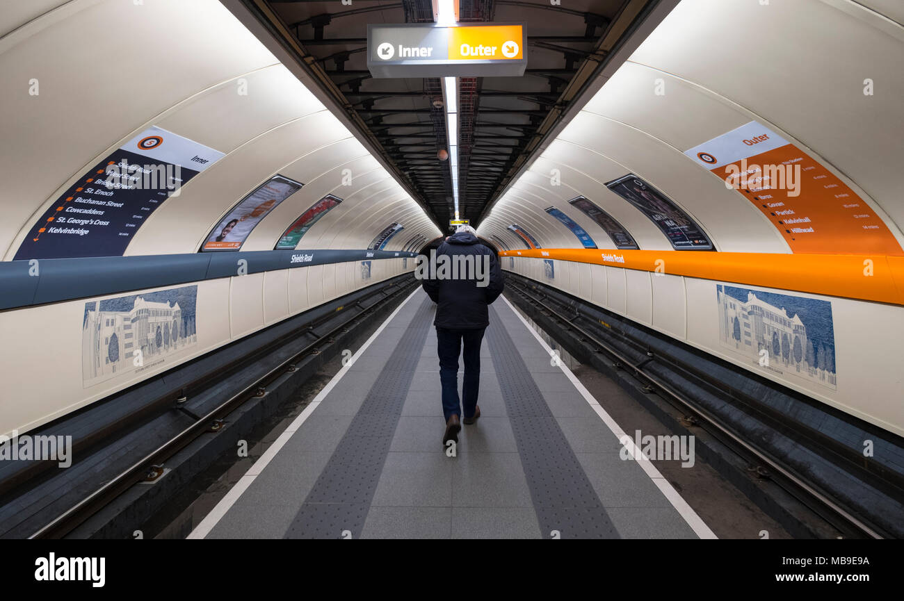 View of platform on Glasgow subway system, Scotland, United Kingdom Stock Photo