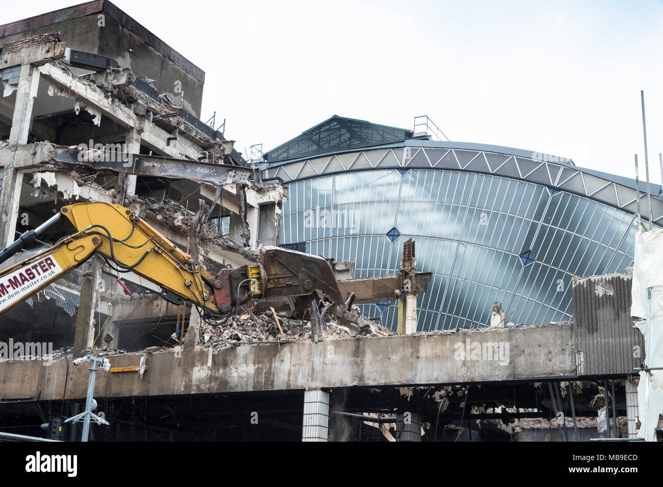 Redevelopment and demolition works at Queen Screen Station on George Square revealing original old glass atrium building , Glasgow, Scotland, United K Stock Photo