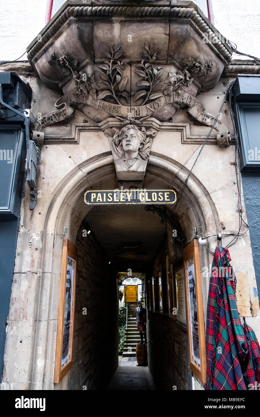 Detail of Paisley Close decoration on Royal Mile in Edinburgh Old Town, Scotland, United Kingdom Stock Photo