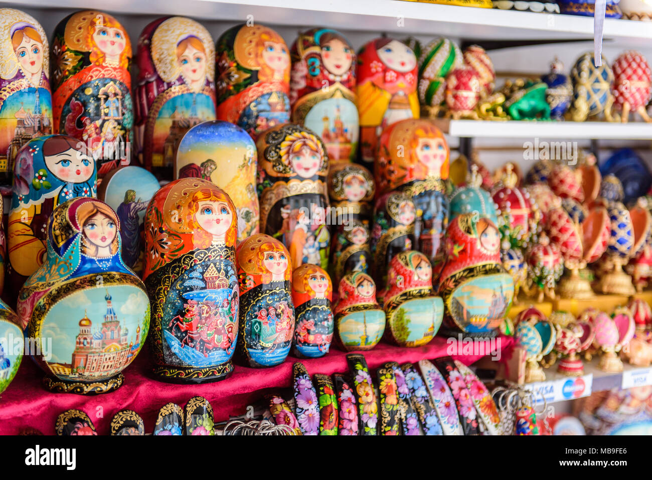 Russian matrioshka dolls in St Petersburg, Russia. Stock Photo