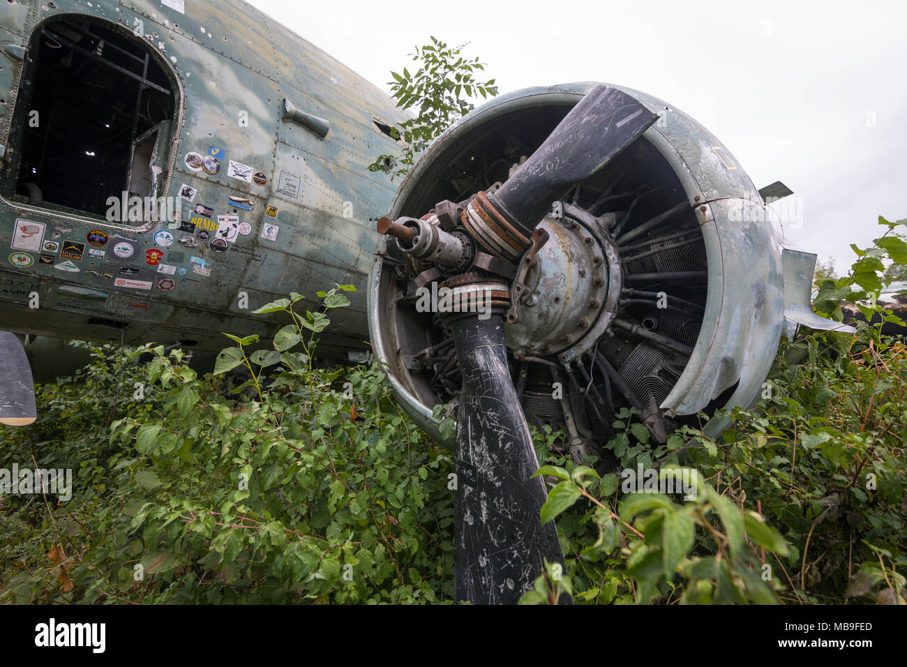 Shot down Douglas C-47b Dakota at abandoned military airfield of the former Yugoslavian air force in Croatia Stock Photo