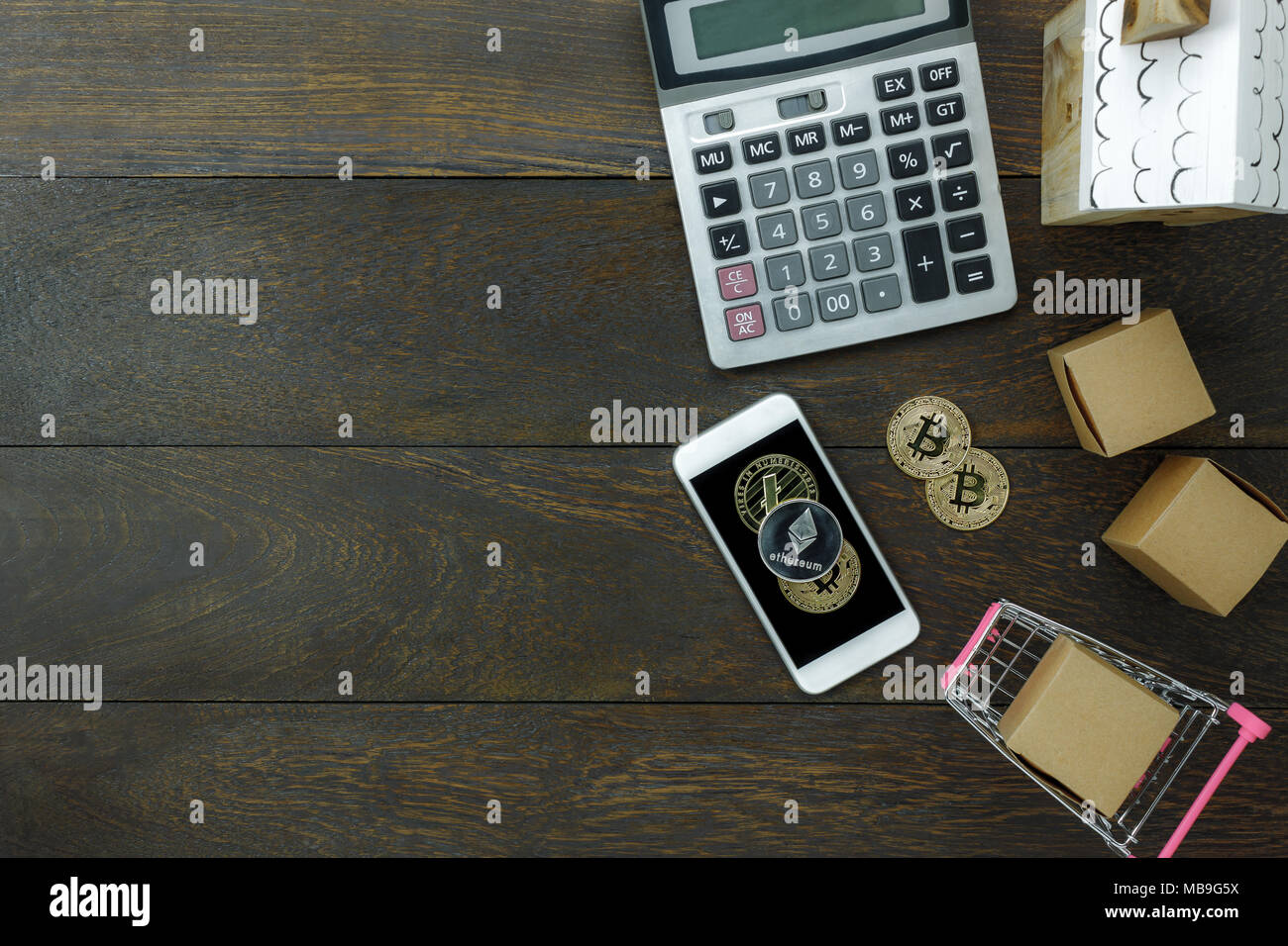 Table Top View Aerial Image Of Business Finance Background Flat Lay Graph Growth Up With Coin Money Shopping Cart Or Trolley On Modern White Wood Sa Stock Photo Alamy