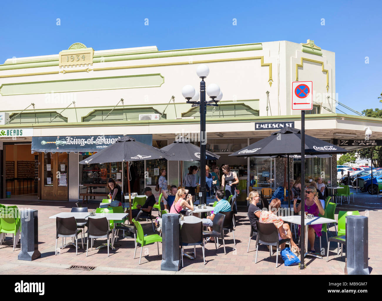 new zealand napier new zealand the art deco architecture of Napier town centre shops and street cafes emerson street napier new zealand north island Stock Photo