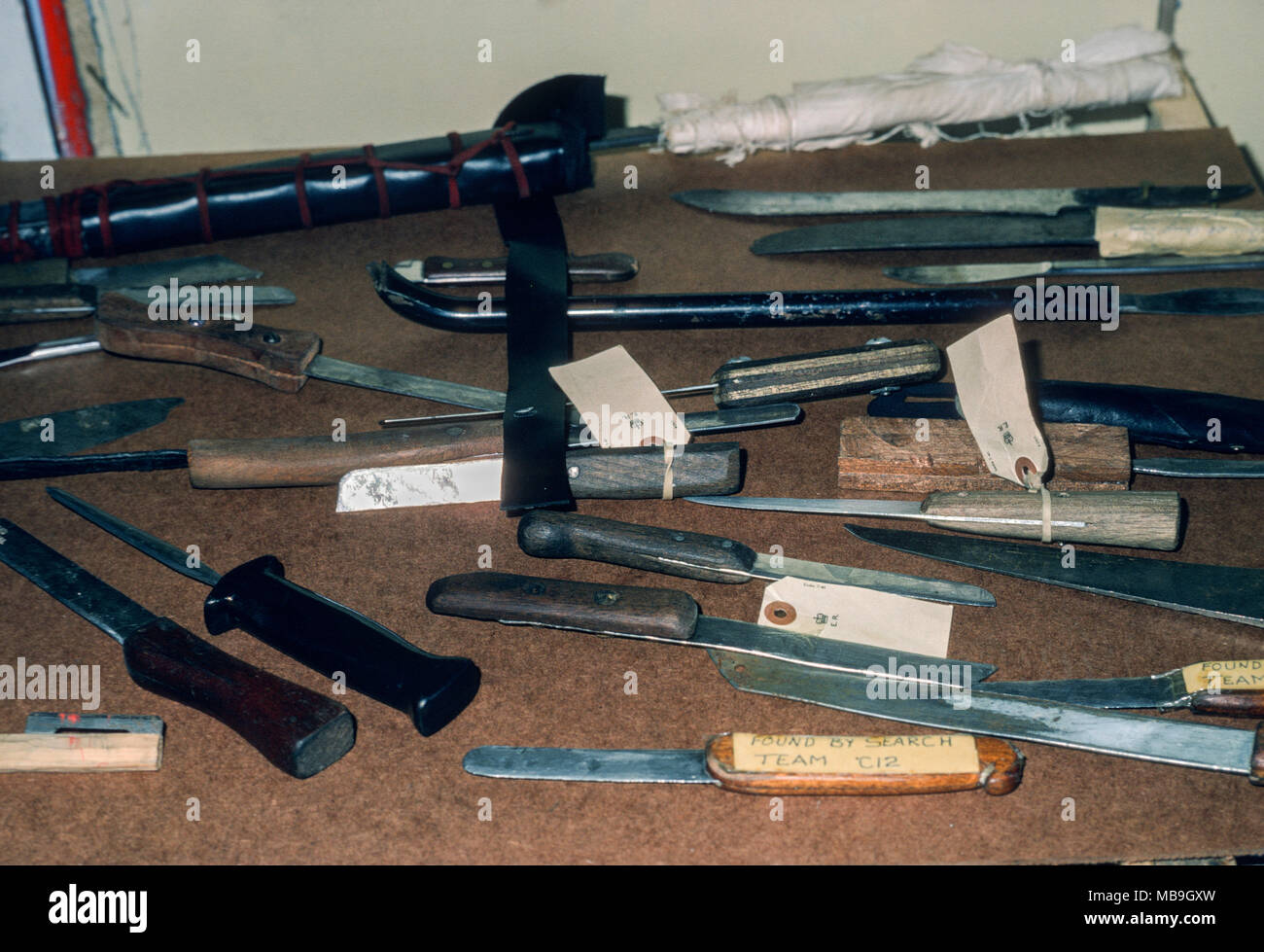 Improvised weapons found in the Maze Prison County Down Northern Ireland formely Long Kesh Detention Centre H blocks 1981 Stock Photo