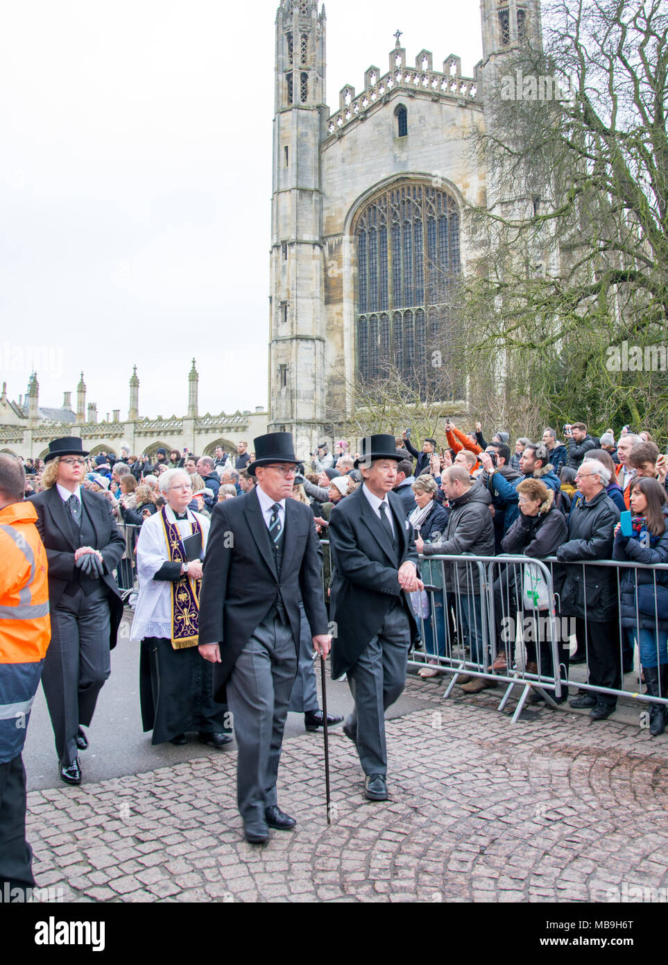 Cambridge UK 31 March 2018 Dr Cally Hammond leads the hearse to the