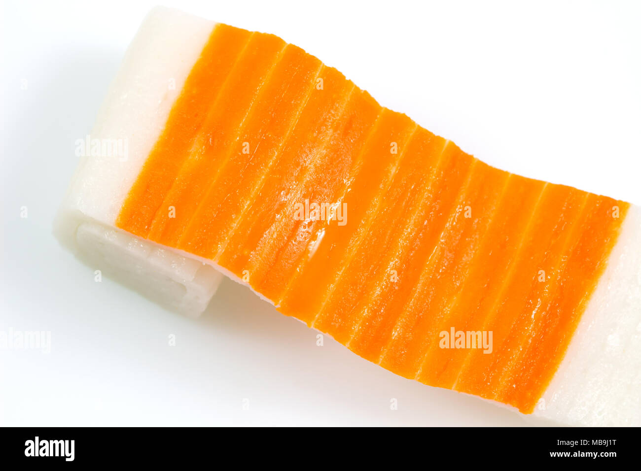 Crab sticks, crab surimi sticks isolated on white background with