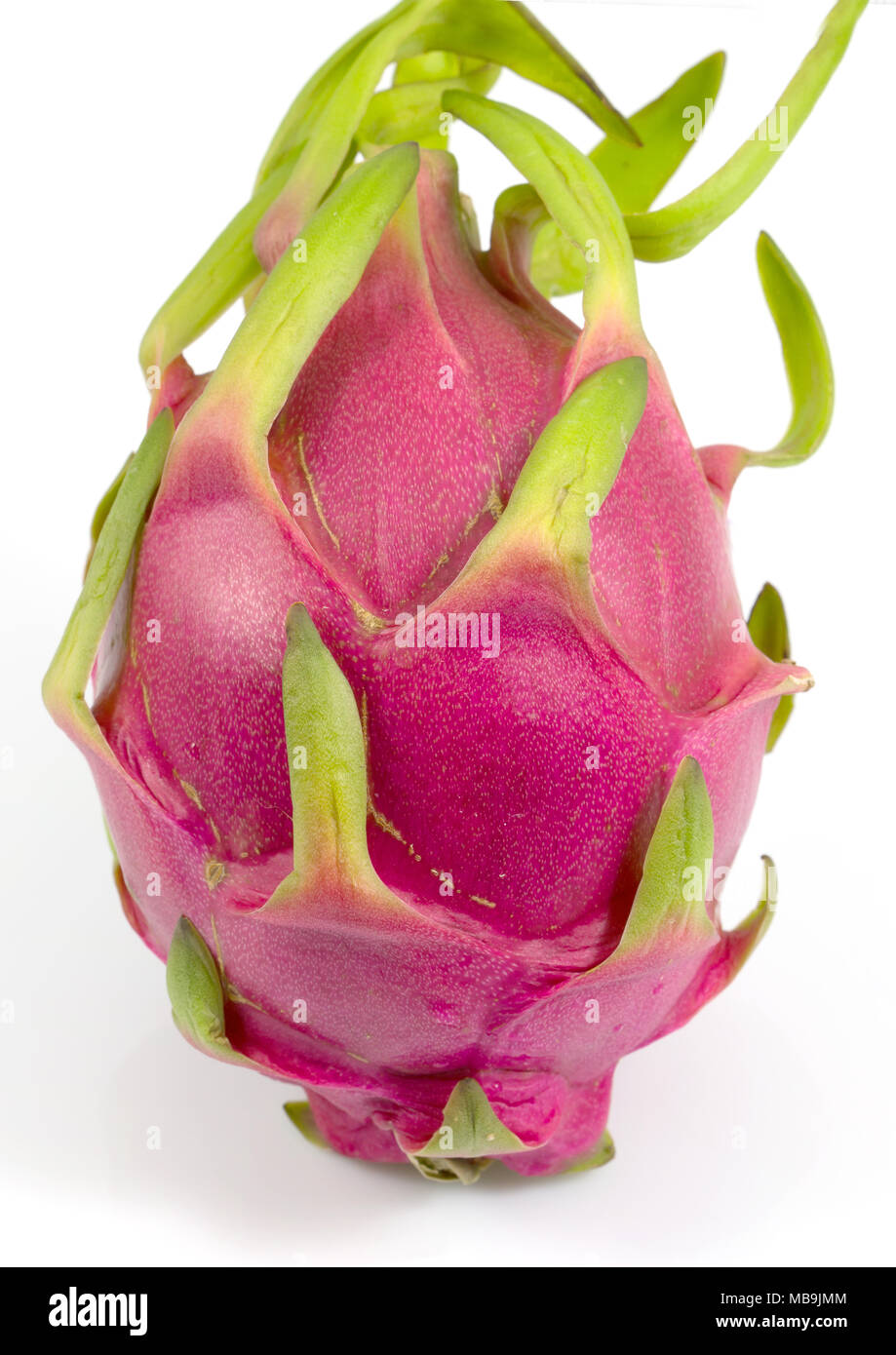 vivid of dragon fruit, bright color of dragon fruit isolate on white background with clipping path, Healthy fruit concept. Stock Photo