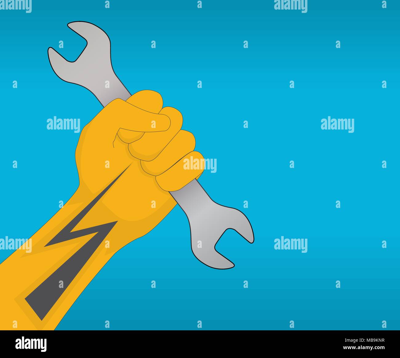 Realistic 3D Silhouette of an closed hand with wrench on Dark Background. Vector Illustration Stock Vector