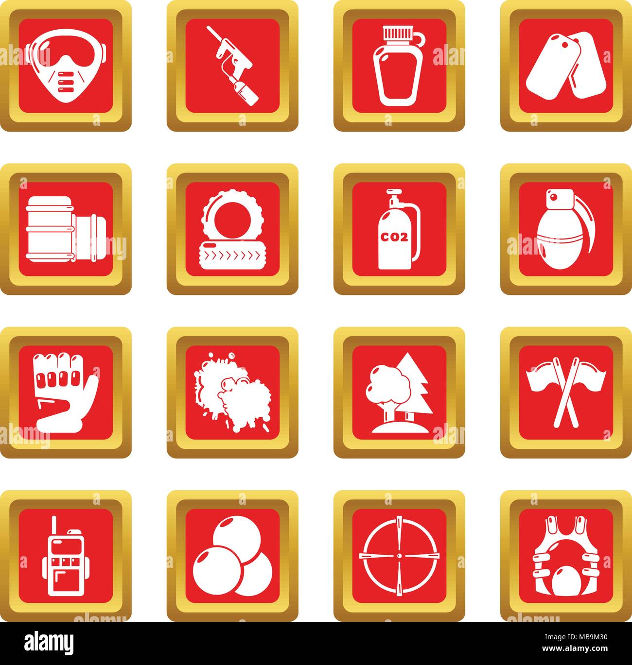 Paintball icons set red square vector Stock Vector