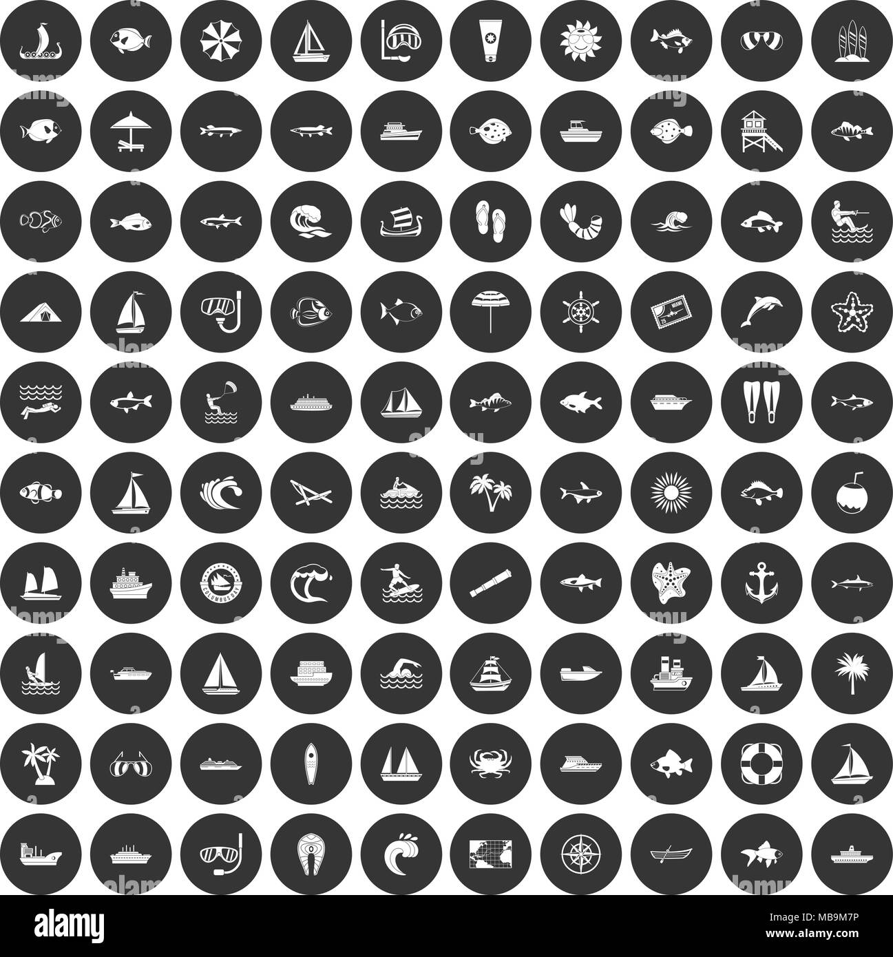 100 sea icons set black circle Stock Vector Image & Art - Alamy