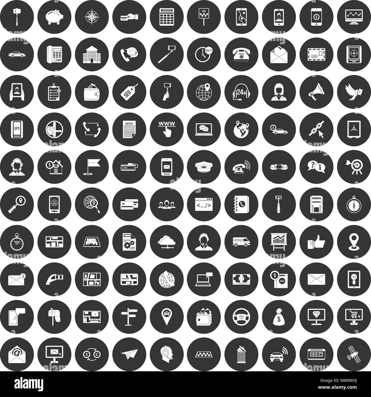 100 smartphone icons set black circle Stock Vector