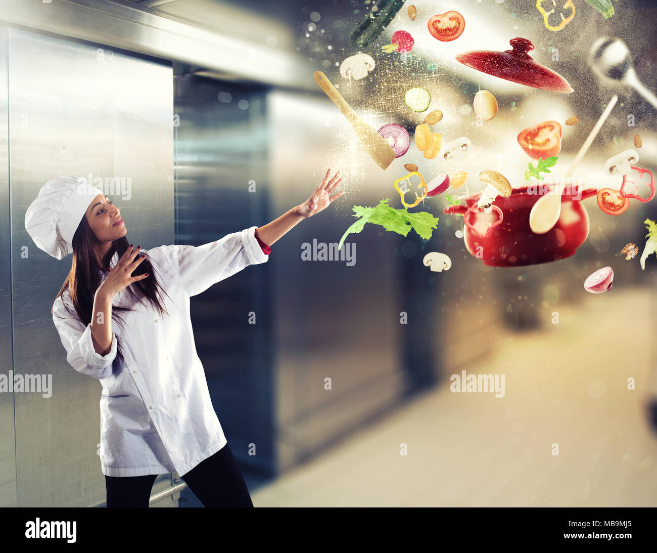 Magic chef ready to cook a new dish Stock Photo Alamy