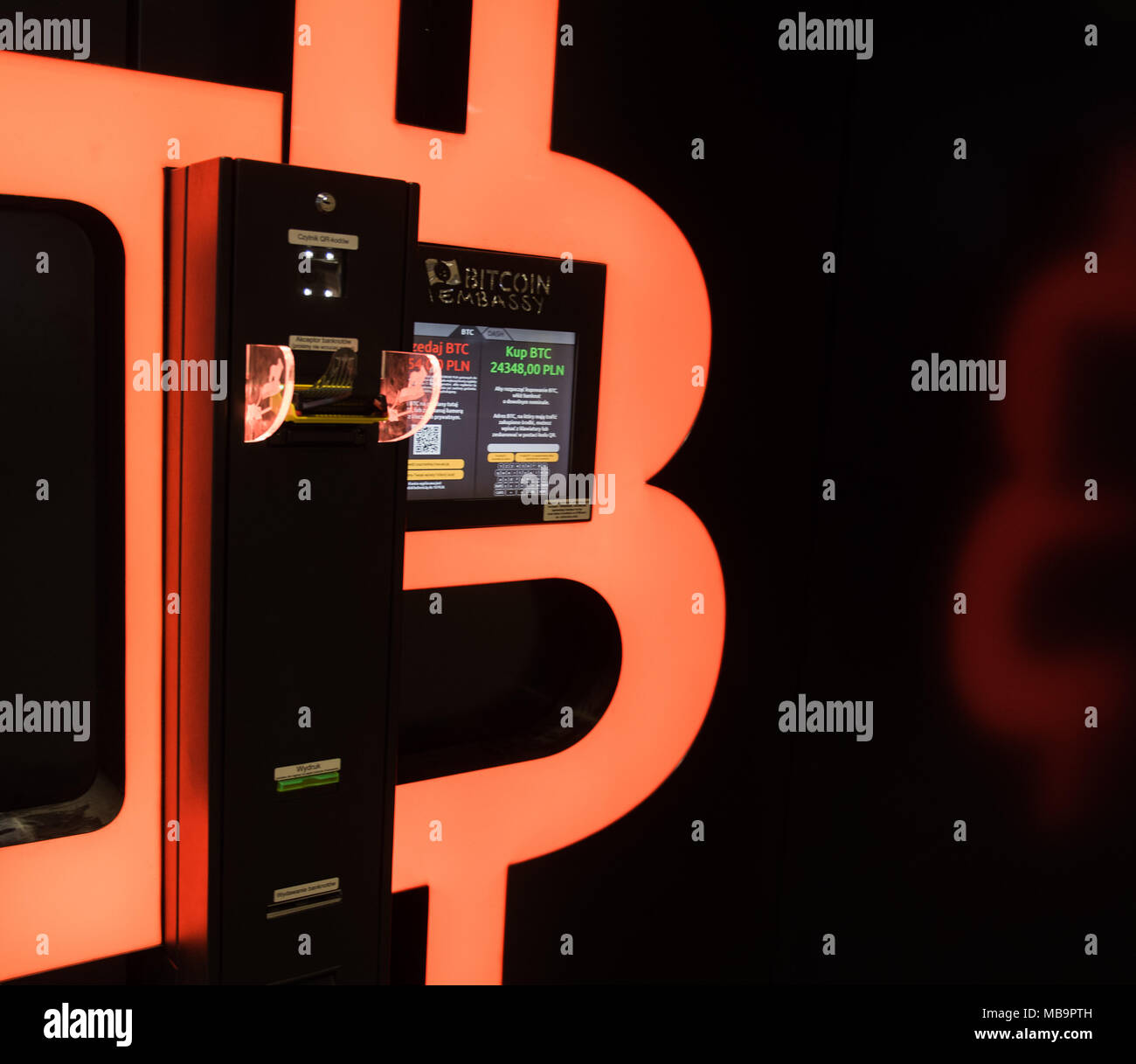 Krakow, Poland. 8th Apr, 2018. A Bitcoin Embassy ATM seen at the train  station in Krakow.