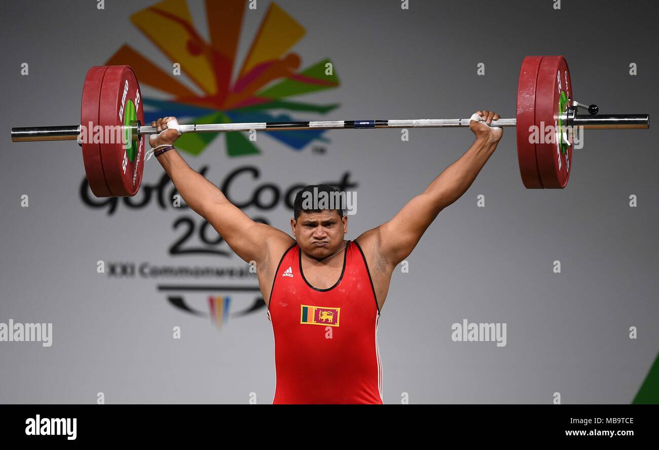 Queensland, Australia. 9th Apr, 2018. Saman Abeywickrama (SRI). Mens 105kg. Weightlifting. XXI Commonwealth games.Optus Aquatic centre. Gold Coast 2018. Queensland. Australia