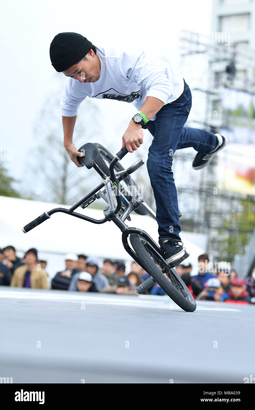 Hiroshima, Japan. Credit: MATSUO. 7th Apr, 2018. Ä Moto Sasaki (JPN) BMX :  UCI BMX Freestyle Flatland World Cup Qualification during the FISE World  Series Hiroshima 2018 at First Hiroshima Municipal Stadium