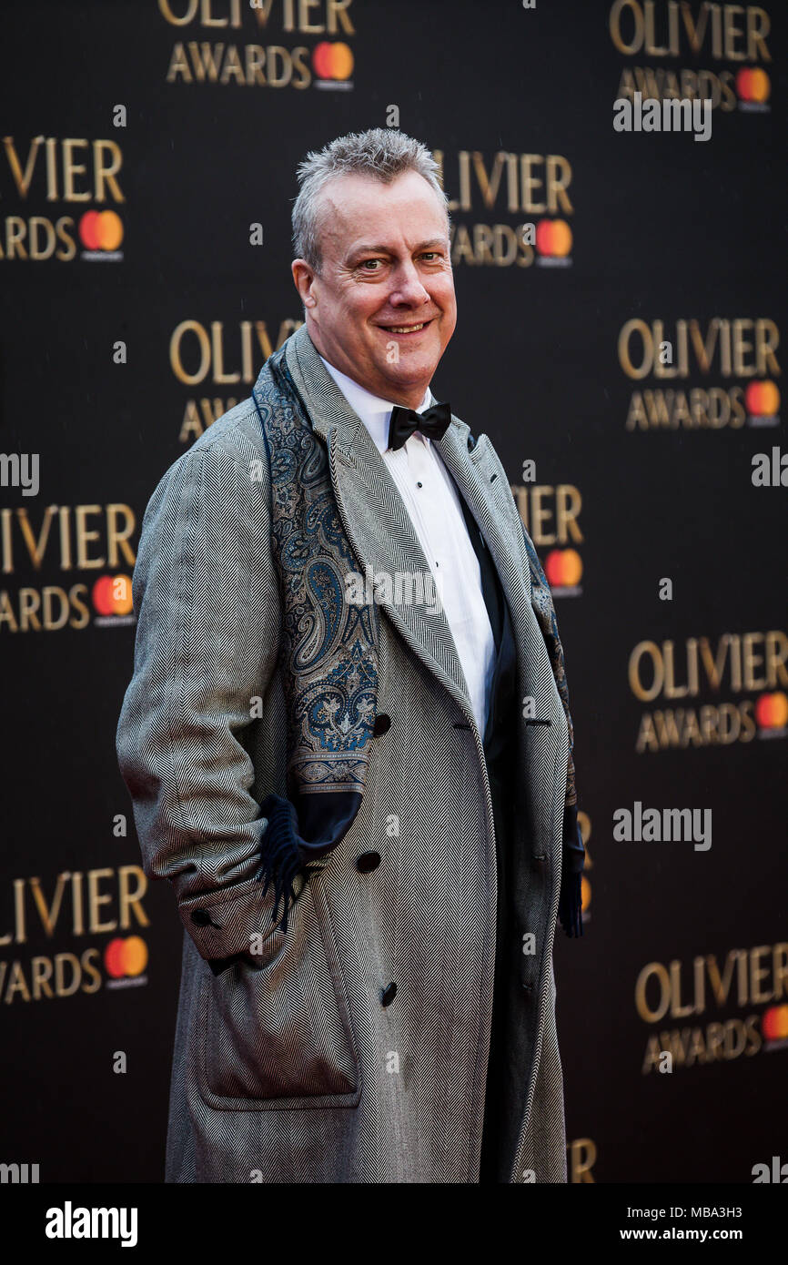 London, UK. 8th April, 2018. British Actor Stephen Thompkinson  poses in the rain on the red carpet at the 2018 Olivier Awards held at the Royal Albert Hall. Credit: David Betteridge/Alamy Live News Stock Photo