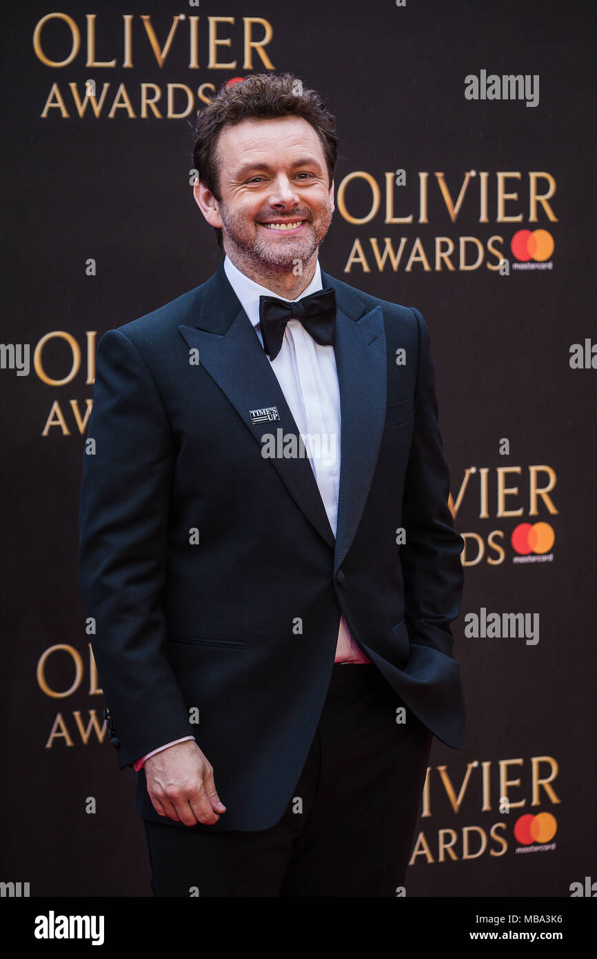London, UK. 8th April, 2018. Welsh Actor Michael Sheen on the red carpet at the 2018 Olivier Awards held at the Royal Albert Hall in London Credit: David Betteridge/Alamy Live News Stock Photo