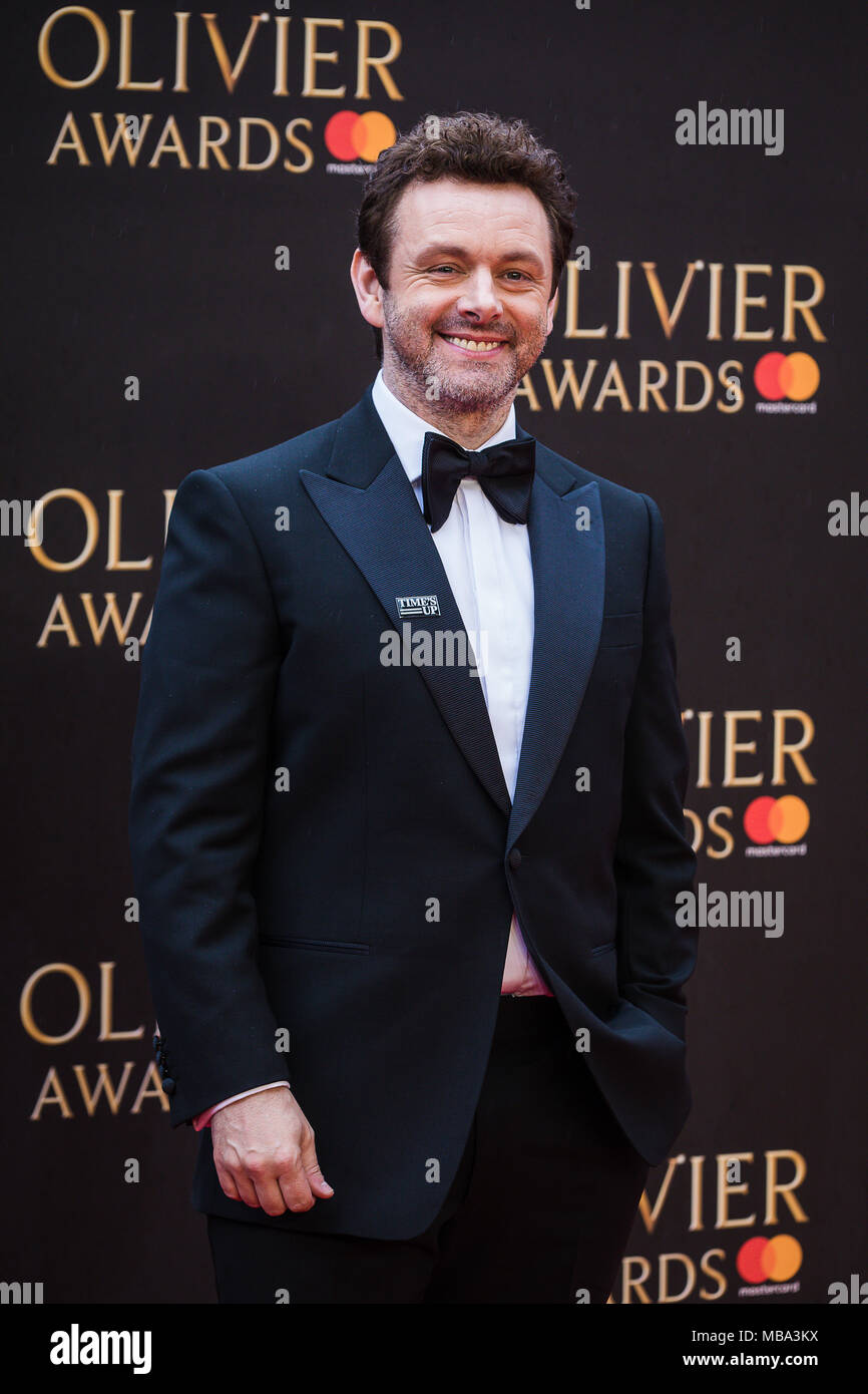 London, UK. 8th April, 2018. Welsh Actor Michael Sheen on the red carpet at the 2018 Olivier Awards held at the Royal Albert Hall in London Credit: David Betteridge/Alamy Live News Stock Photo