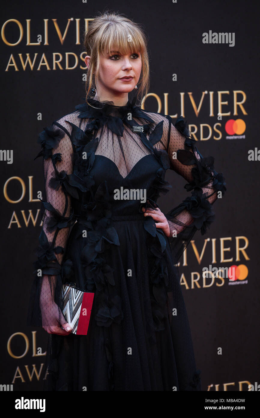 London, UK. 8th April, 2018. English Actress Hannah Arterton on the red carpet at the 2018 Olivier Awards held at the Royal Albert Hall in London. Credit: David Betteridge/Alamy Live News Stock Photo