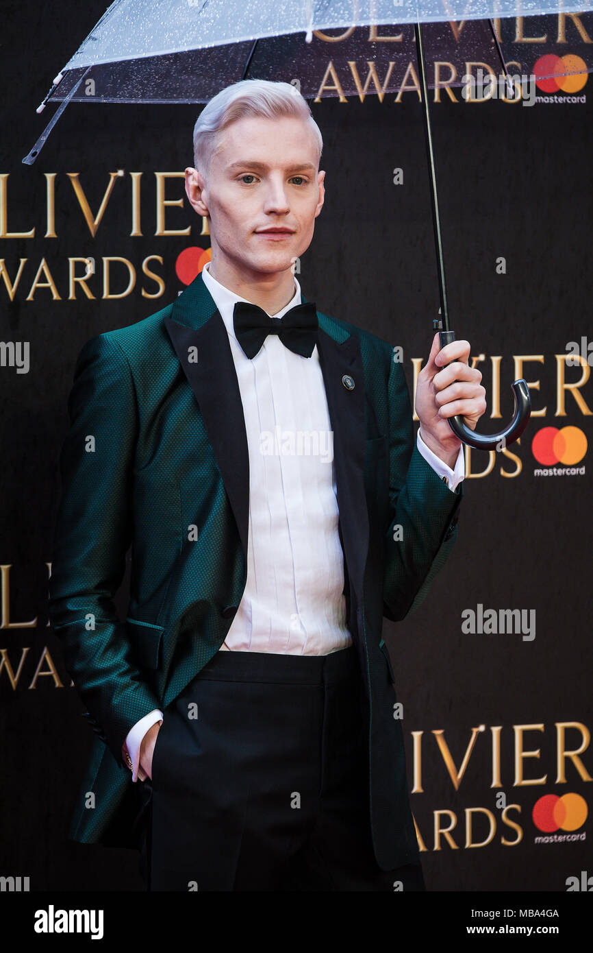 London, UK. 8th April, 2018. John McCrea who plays Jamie Campbell inEverybody's Talking About Jamie on the red carpet at the 2018 Olivier Awards held at the Royal Albert Hall in London. Credit: David Betteridge/Alamy Live News Stock Photo