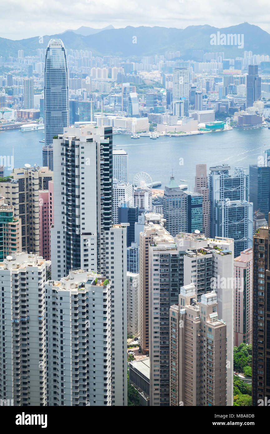 Hong Kong city, vertical photo taken from Victoria Peak viewpoint Stock Photo