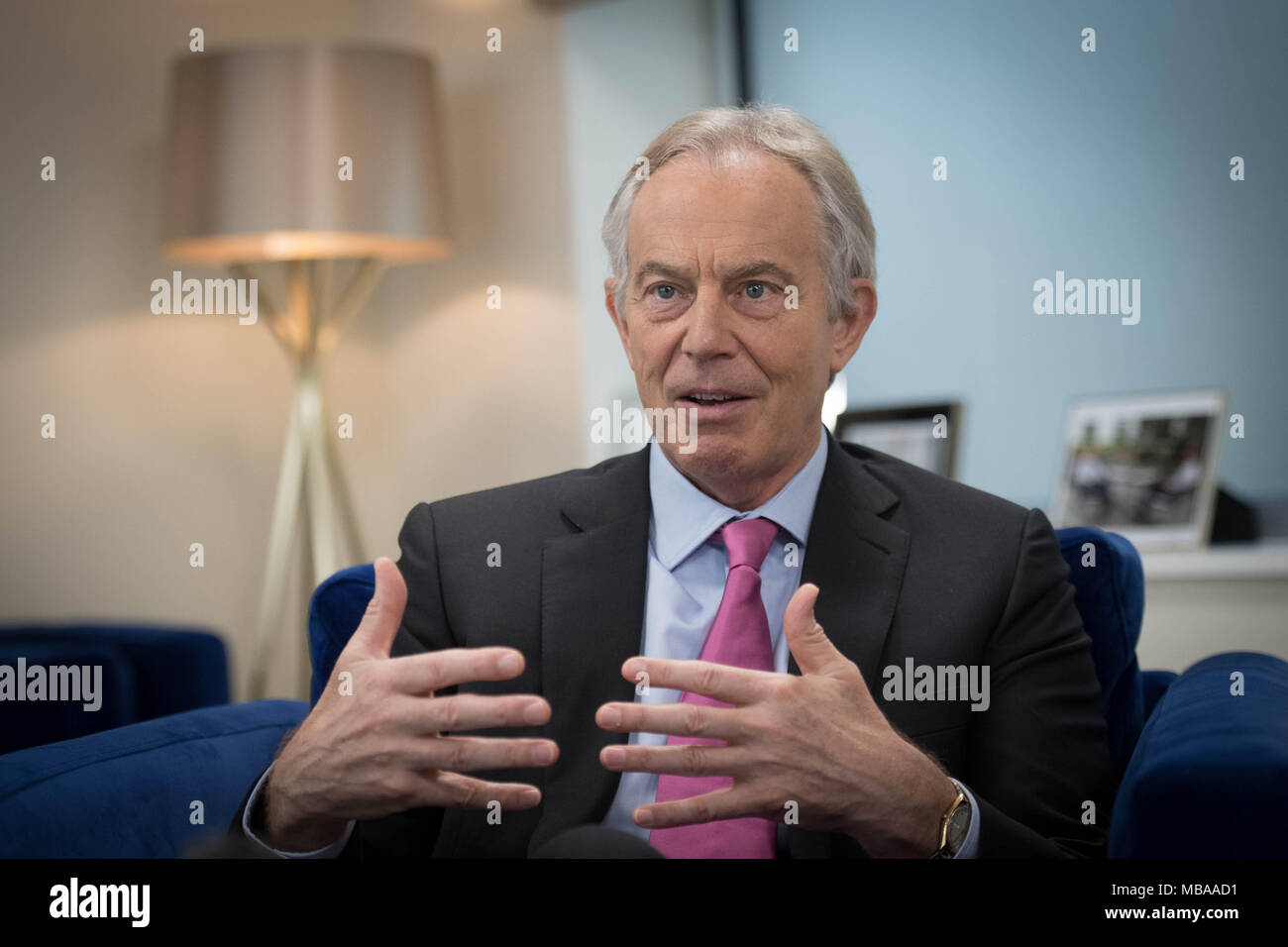 Former Prime Minister Tony Blair talking about the Good Friday Agreement in London. Stock Photo