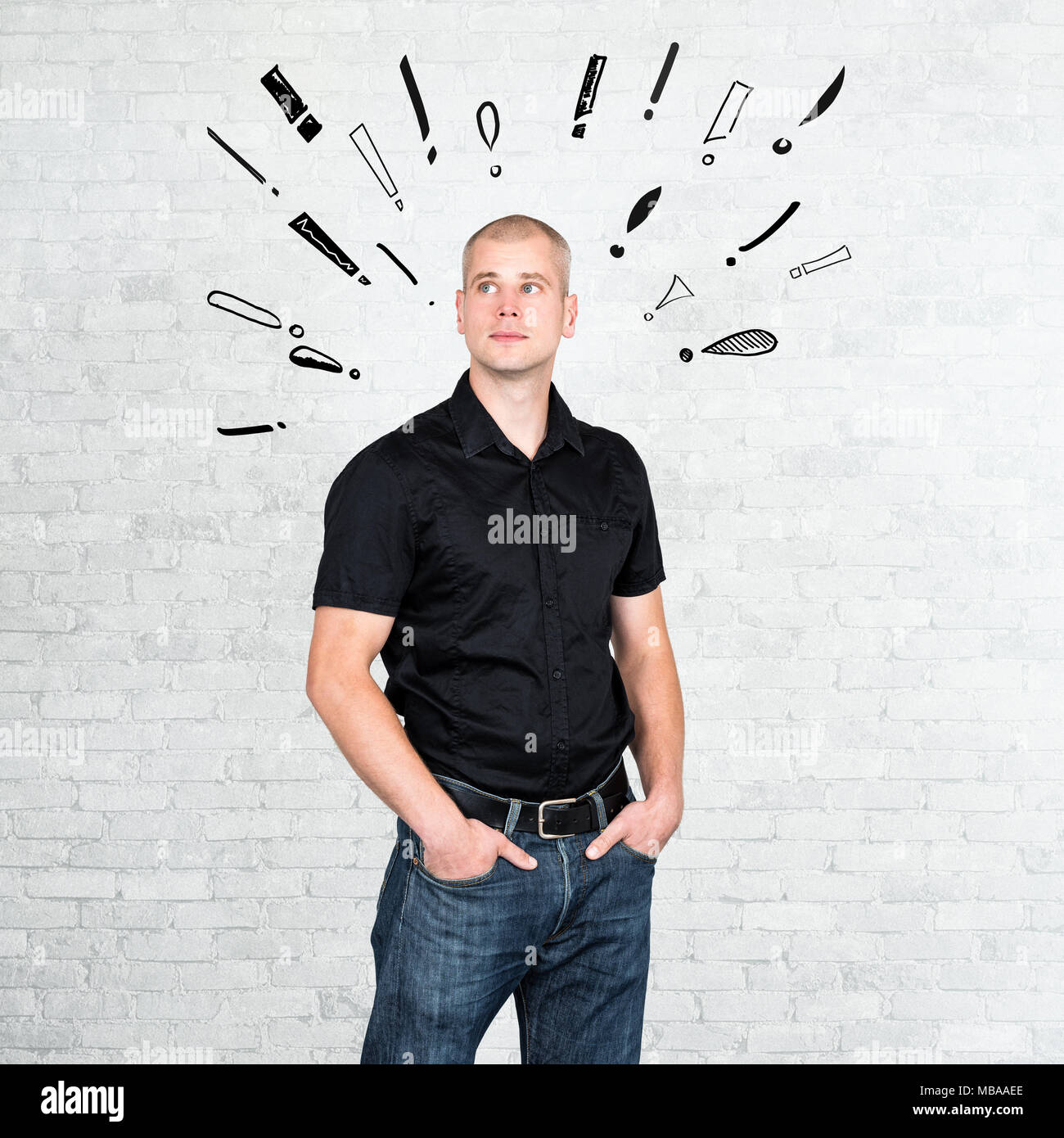 Concept of preoccupied and thoughtful man with hands in pockets being ...