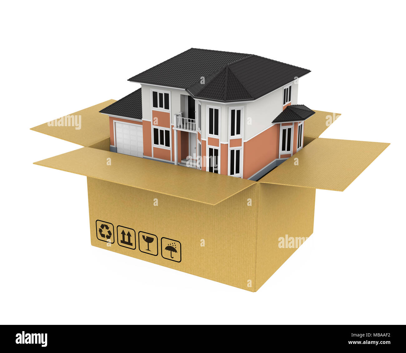 Cardboard Box and House Isolated (Moving House Concept Stock Photo Alamy