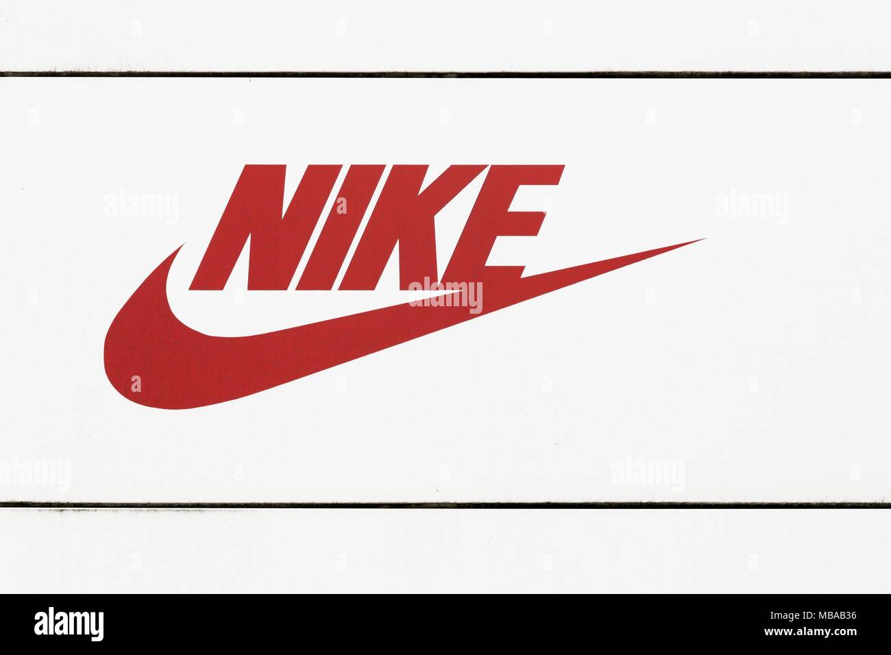 Hamburg, Germany - July 20, 2017: Nike logo on a facade of a store. Nike is  an American company specializing in sports equipment Stock Photo - Alamy