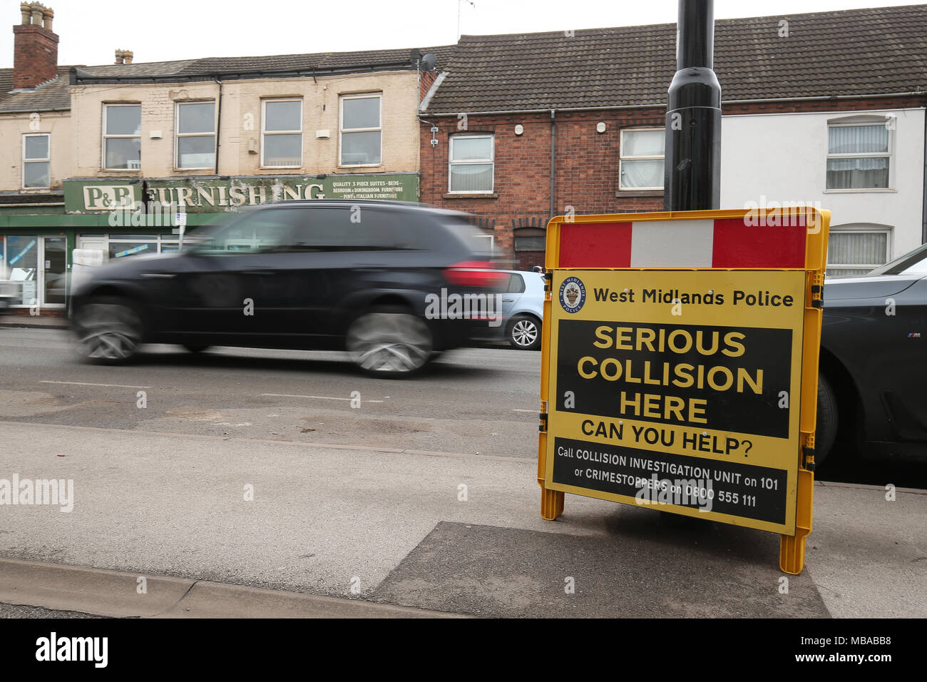 A police sign on Stoney Stanton Road in Coventry after a twoyearold