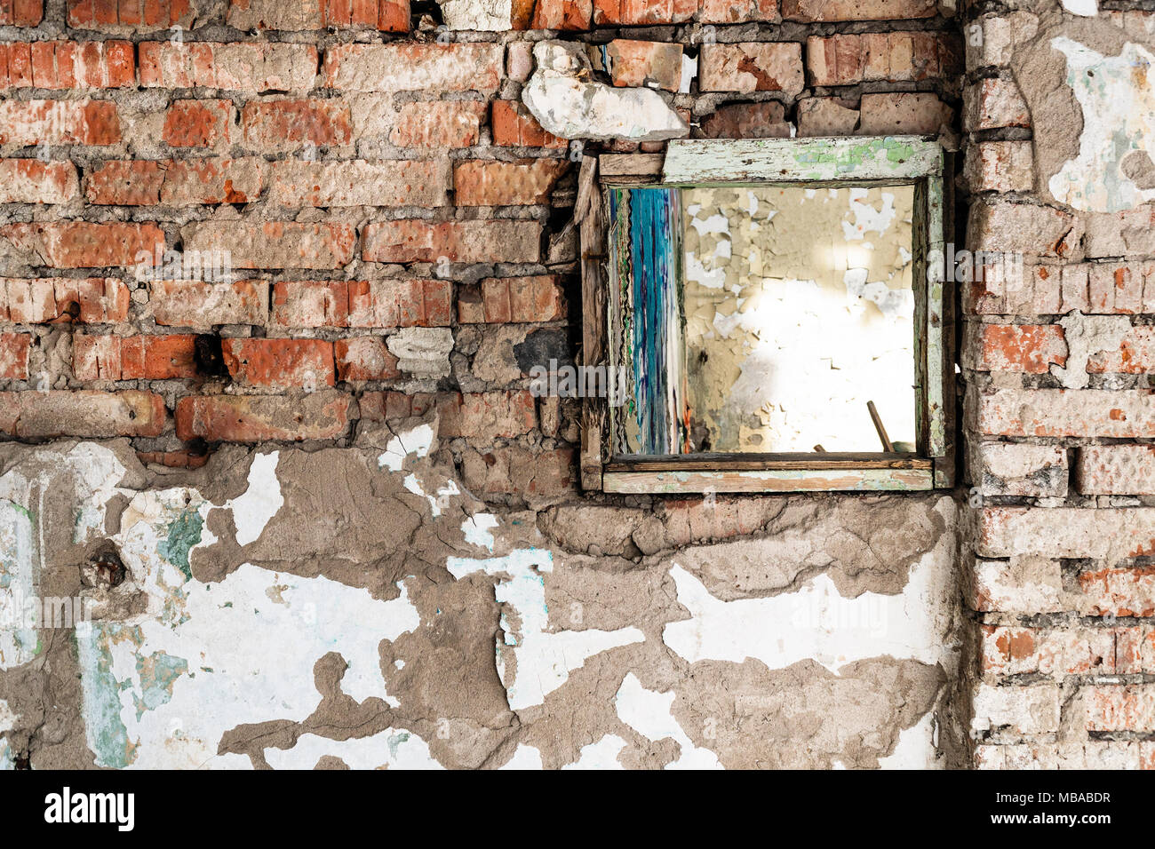 Old dirty Brick wall of red brick with a clogged window Stock Photo - Alamy