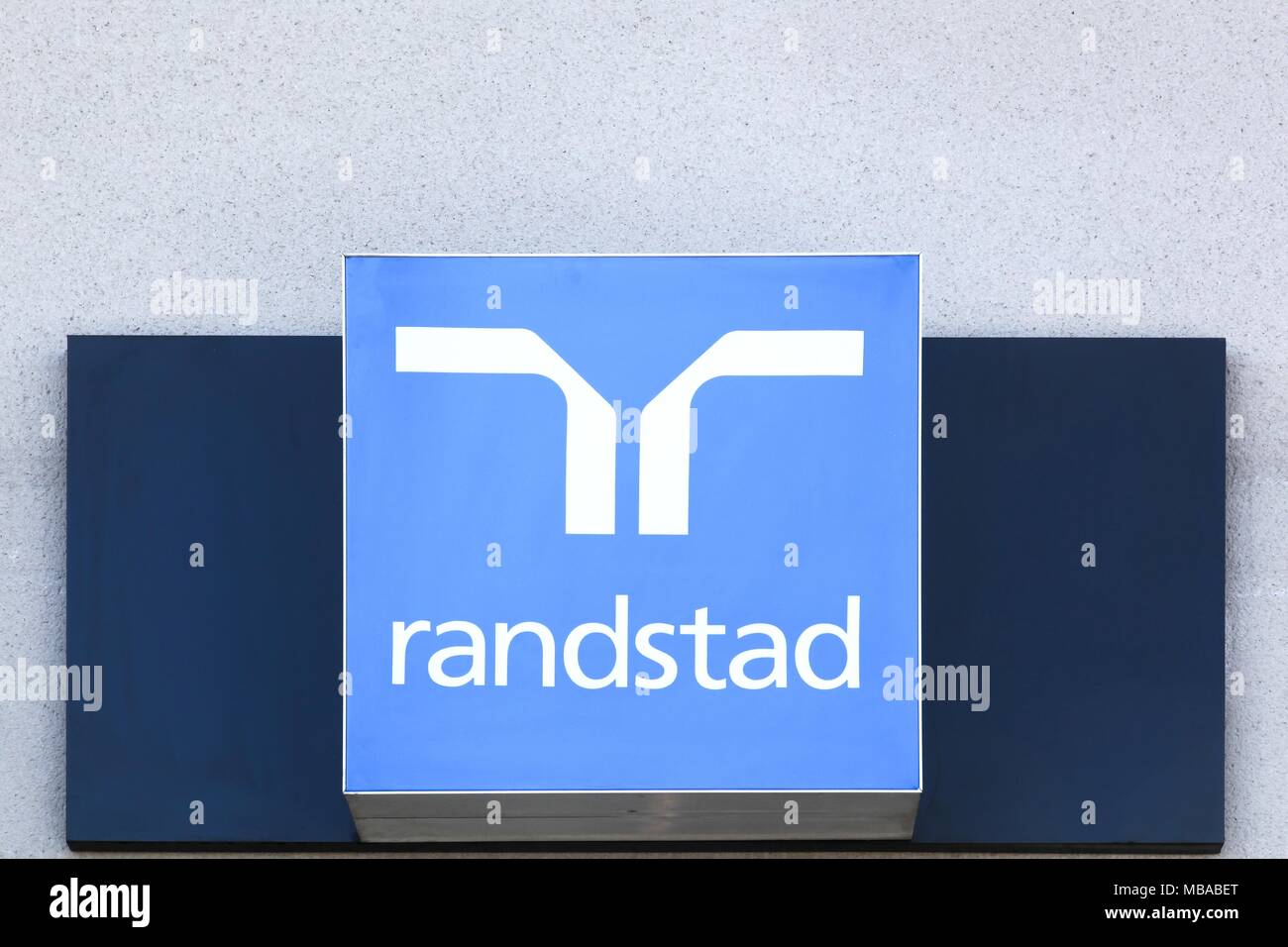 Villefranche, France - March 14, 2018: Randstad logo on a wall. Randstad is a Dutch multinational human resource consulting firm headquartered in Diem Stock Photo