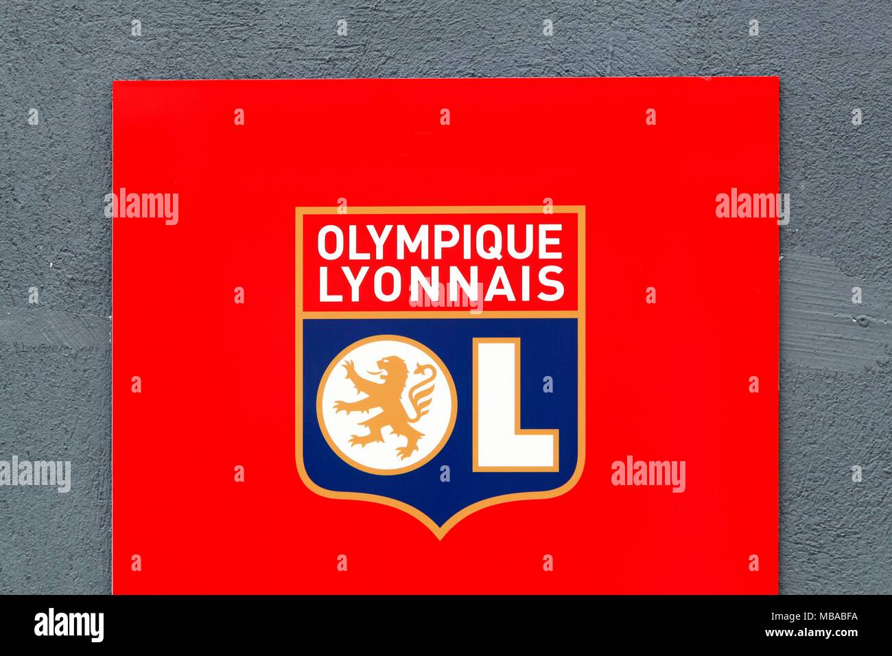 Villefranche, France - March 18, 2018: Olympique Lyon commonly referred to as simply OL is a French football club based in Lyon Stock Photo