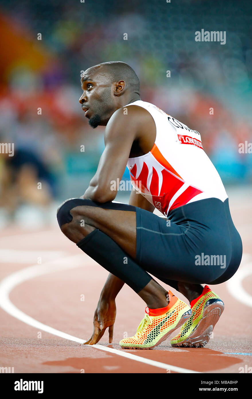 England's Dwayne Cowan reacts after finishing fourth in the Men's 400m